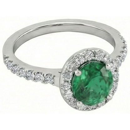 White Gold 14K 6.60 Carats Halo Green Emerald GIA With Small Natural Earth Mined Diamonds Ring
