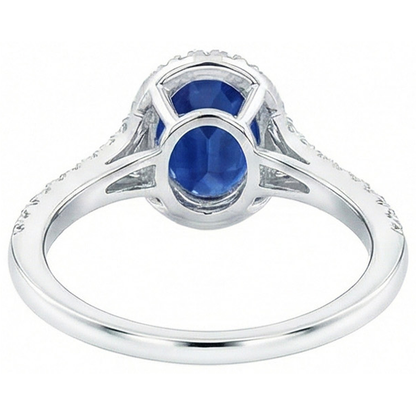 White Gold 14K Blue Sapphire Oval Natural Earth Mined Diamond Ring 2.50 Carats Jewelry