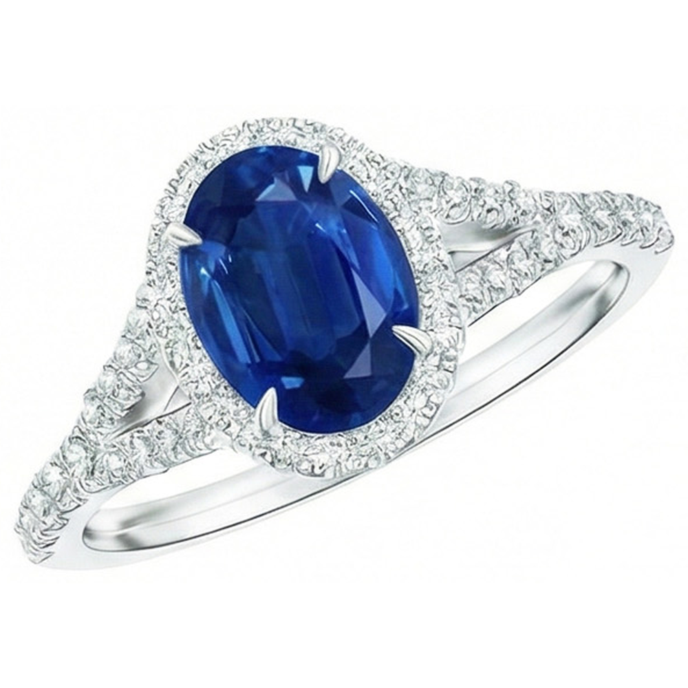 White Gold 14K Blue Sapphire Oval Natural Earth Mined Diamond Ring 2.50 Carats Jewelry