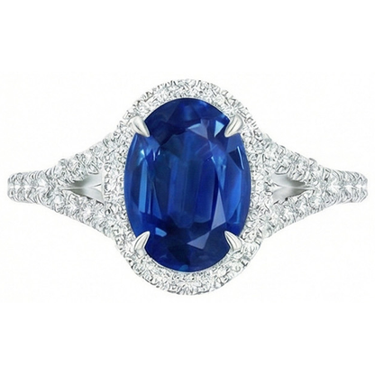 White Gold 14K Blue Sapphire Oval Natural Earth Mined Diamond Ring 2.50 Carats Jewelry