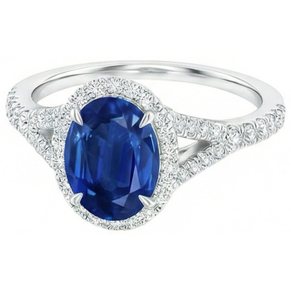 White Gold 14K Blue Sapphire Oval Natural Earth Mined Diamond Ring 2.50 Carats Jewelry