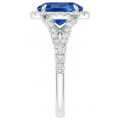White Gold 14K Blue Sapphire Oval Natural Earth Mined Diamond Ring 2.50 Carats Jewelry