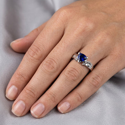 White Gold 14K Ceylon Sapphire 1.20 Carats Natural Earth Mined Diamonds Anniversary Ring