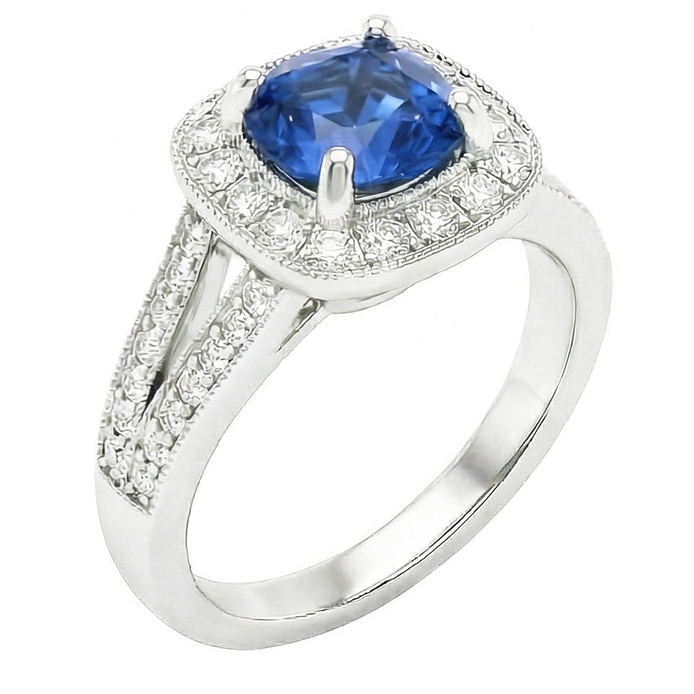 White Gold 14K Ceylon Sapphire And Natural Earth Mined Diamonds 3.60 Ct Anniversary Ring