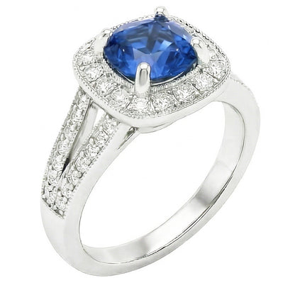 White Gold 14K Ceylon Sapphire And Natural Earth Mined Diamonds 3.60 Ct Anniversary Ring