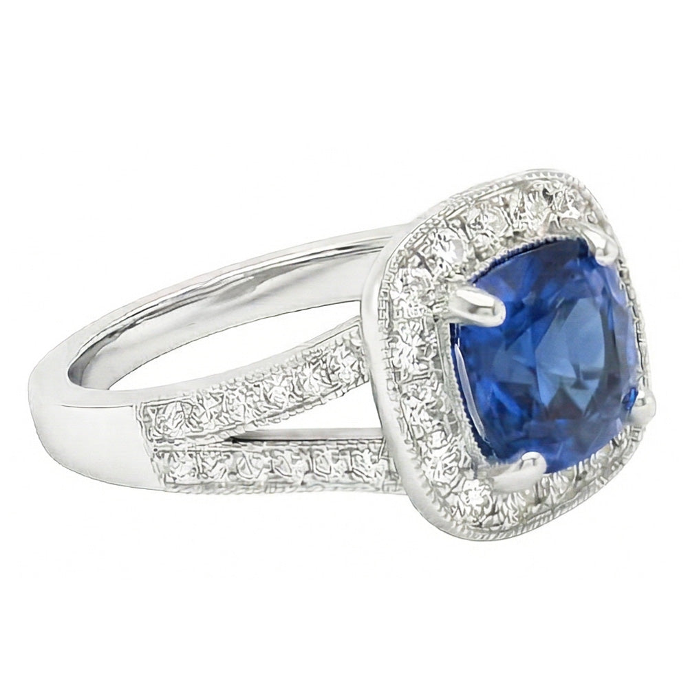 White Gold 14K Ceylon Sapphire And Natural Earth Mined Diamonds 3.60 Ct Anniversary Ring
