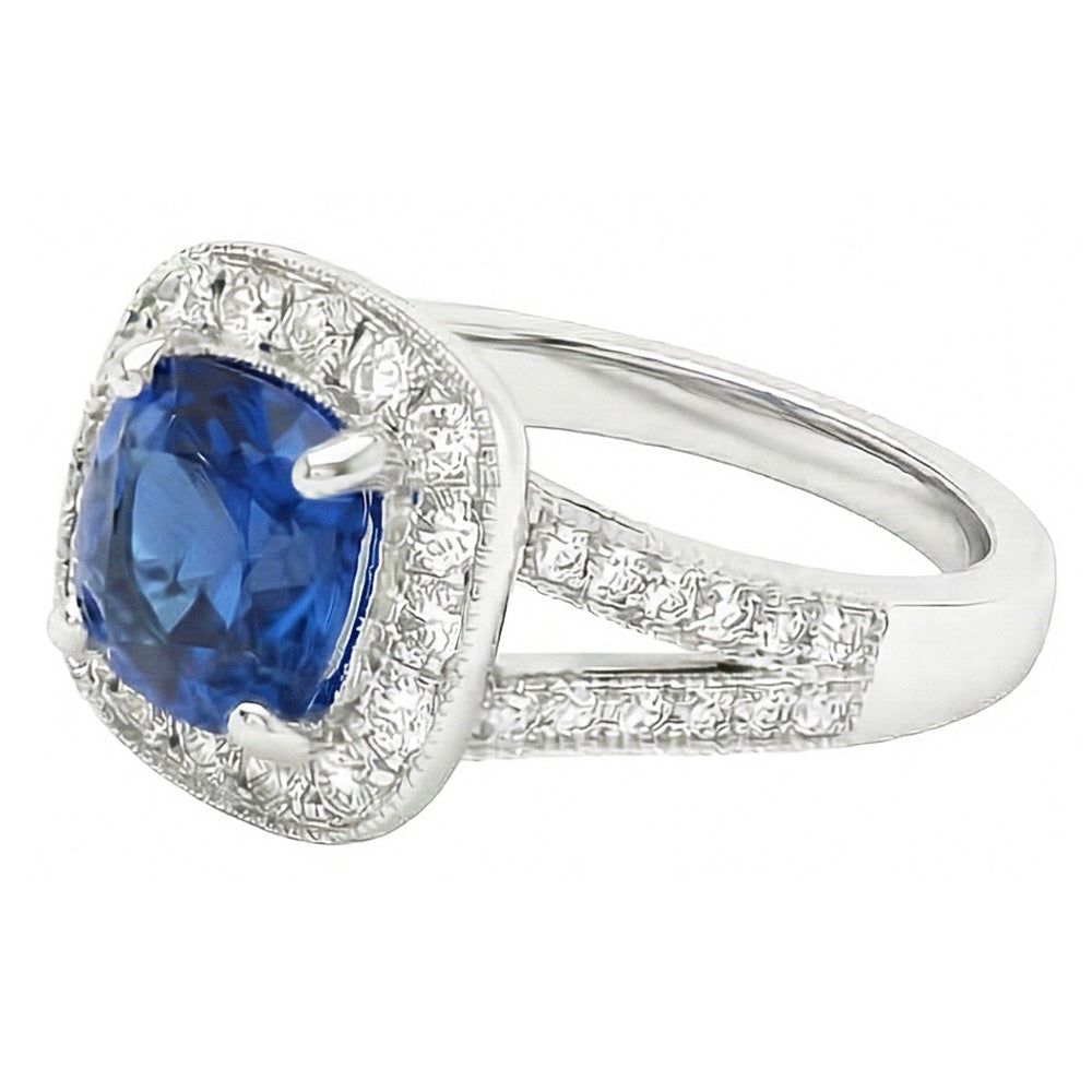 White Gold 14K Ceylon Sapphire And Natural Earth Mined Diamonds 3.60 Ct Anniversary Ring