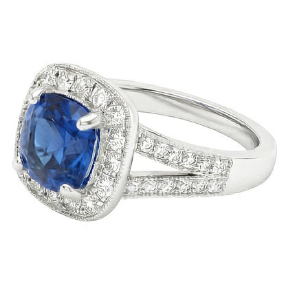 White Gold 14K Ceylon Sapphire And Natural Earth Mined Diamonds 3.60 Ct Anniversary Ring