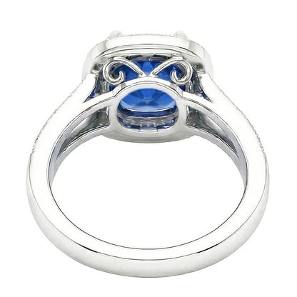 White Gold 14K Ceylon Sapphire And Natural Earth Mined Diamonds 3.60 Ct Anniversary Ring