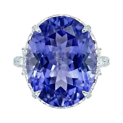 White Gold 14K Cushion Ceylon Sapphire Natural Earth Mined Diamond 6 Carats Ring