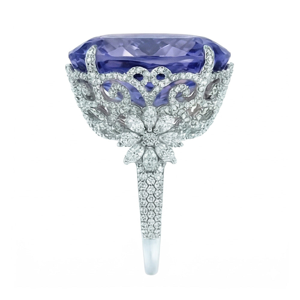 White Gold 14K Cushion Ceylon Sapphire Natural Earth Mined Diamond 6 Carats Ring