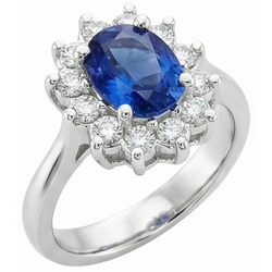 White Gold 14K Halo Natural Earth Mined Diamond And Ceylon Sapphire Ring 3.20 Ct.