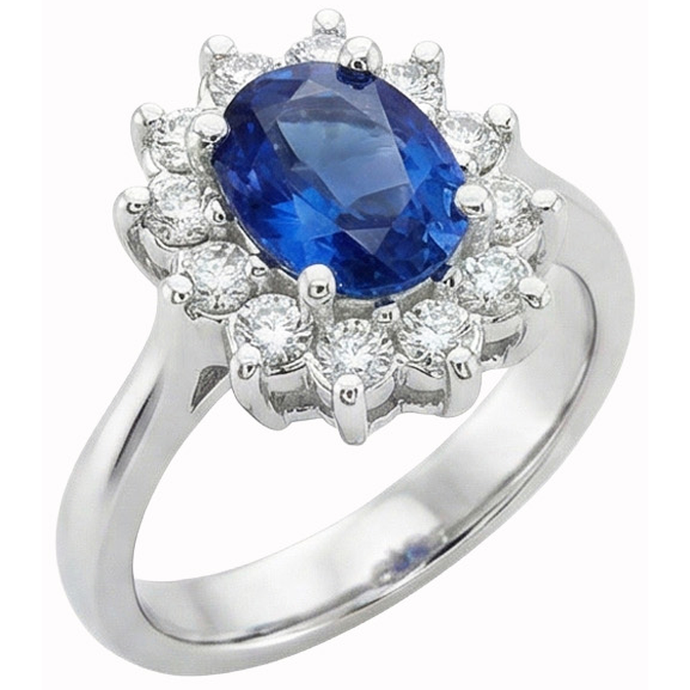 White Gold 14K Halo Natural Earth Mined Diamond And Ceylon Sapphire Ring 3.20 Ct.