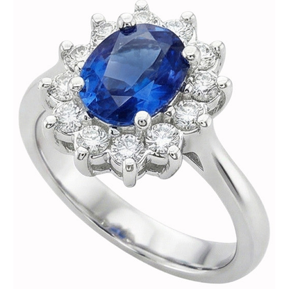 White Gold 14K Halo Natural Earth Mined Diamond And Ceylon Sapphire Ring 3.20 Ct.