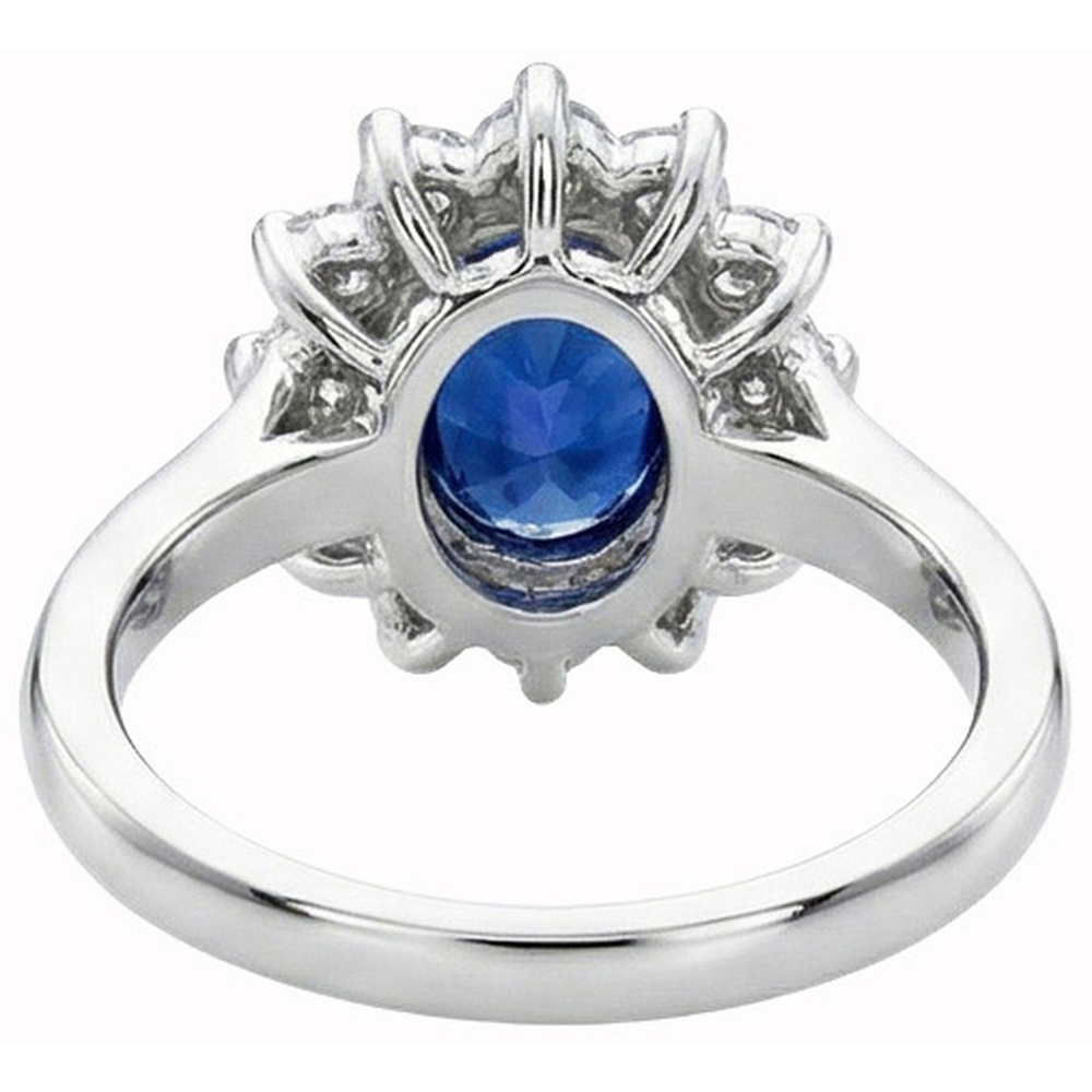 White Gold 14K Halo Natural Earth Mined Diamond And Ceylon Sapphire Ring 3.20 Ct.