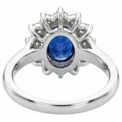 White Gold 14K Halo Natural Earth Mined Diamond And Ceylon Sapphire Ring 3.20 Ct.