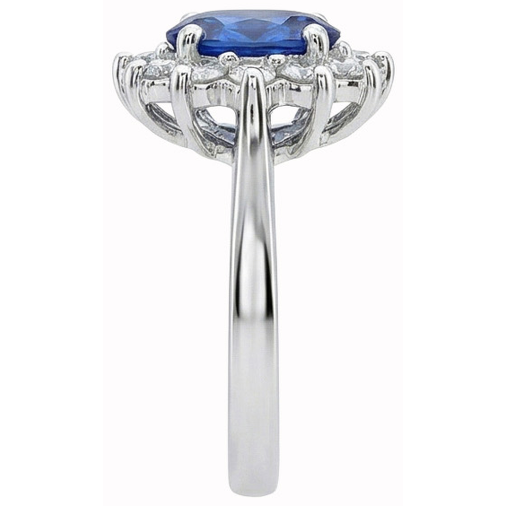 White Gold 14K Halo Natural Earth Mined Diamond And Ceylon Sapphire Ring 3.20 Ct.