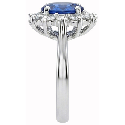 White Gold 14K Halo Natural Earth Mined Diamond And Ceylon Sapphire Ring 3.20 Ct.