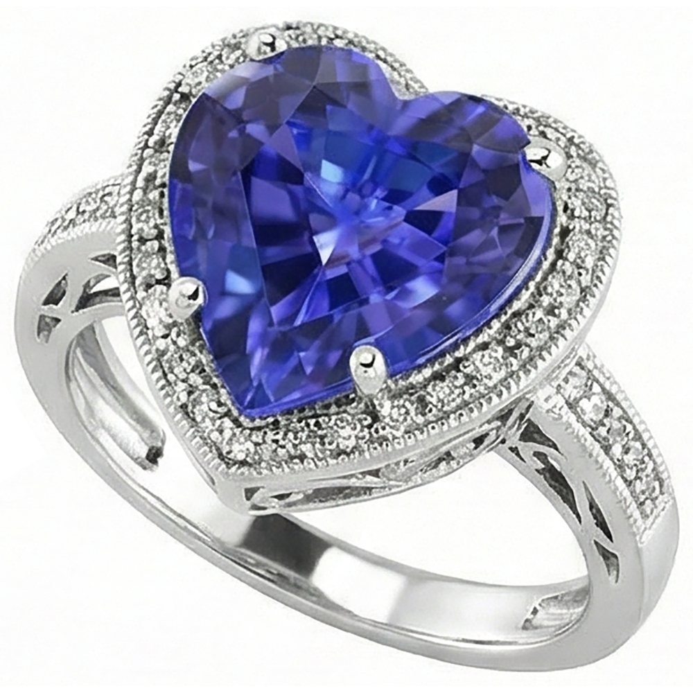 White Gold 14K Heart Tanzanite And Natural Earth Mined Diamonds Ring 7.76 Ct Jewelry