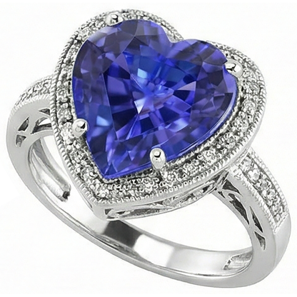 White Gold 14K Heart Tanzanite And Natural Earth Mined Diamonds Ring 7.76 Ct Jewelry
