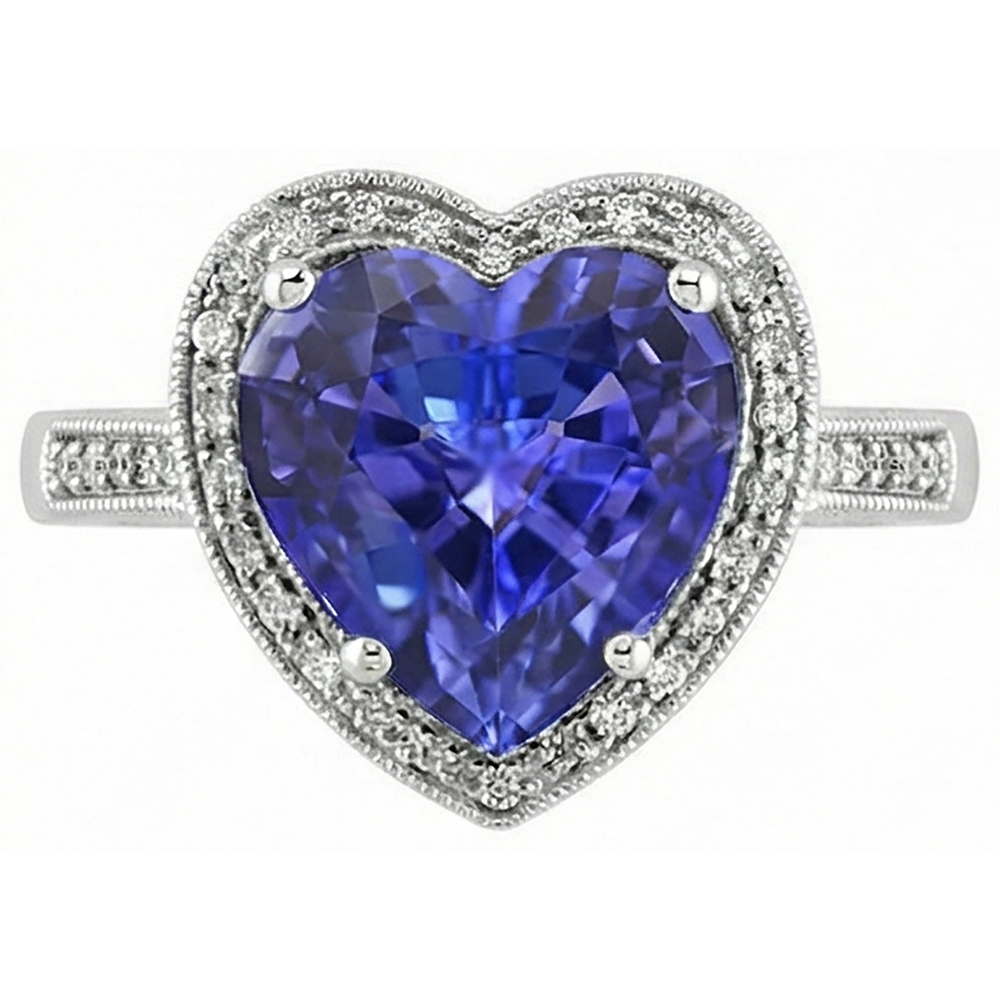 White Gold 14K Heart Tanzanite And Natural Earth Mined Diamonds Ring 7.76 Ct Jewelry