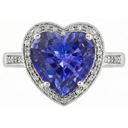 White Gold 14K Heart Tanzanite And Natural Earth Mined Diamonds Ring 7.76 Ct Jewelry