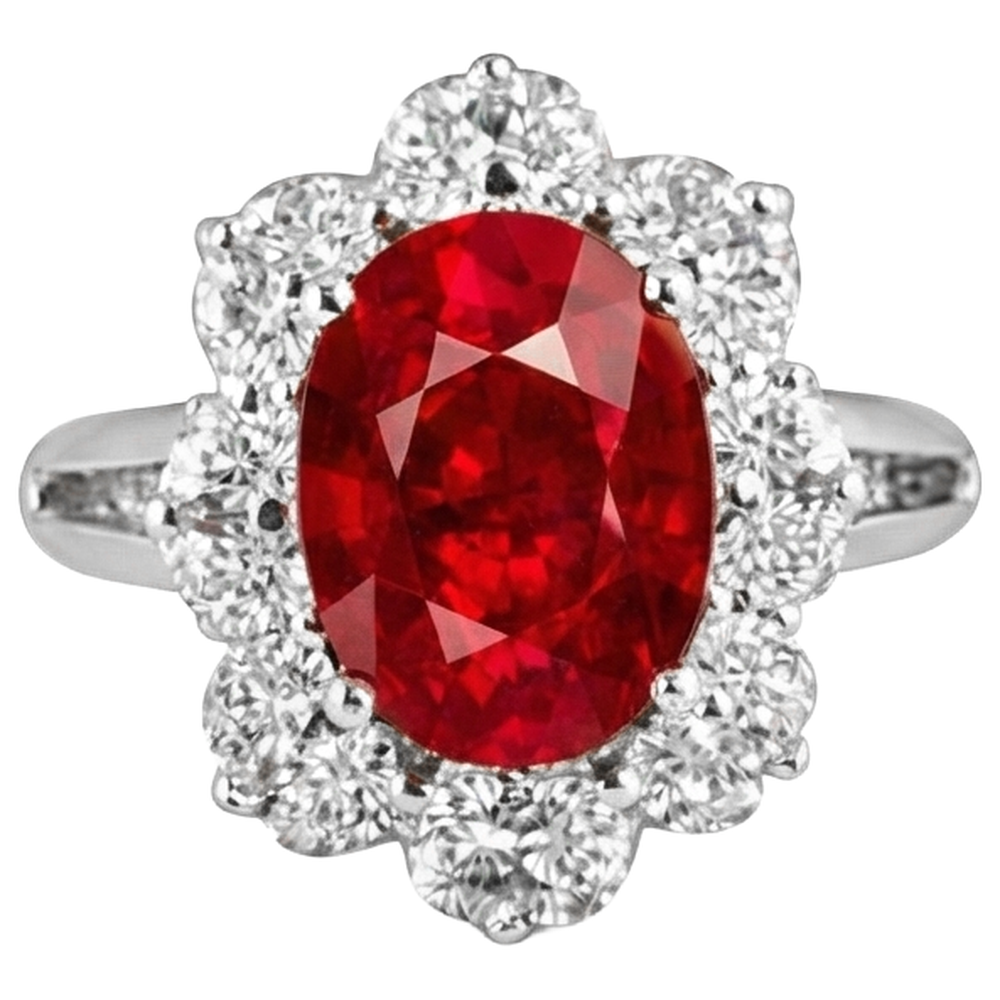 White Gold 14K Lady Ruby And Natural Earth Mined Diamonds 5.90 Carats Wedding Ring