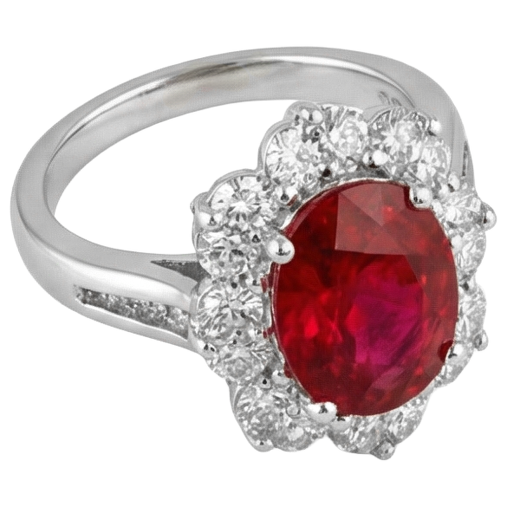 White Gold 14K Lady Ruby And Natural Earth Mined Diamonds 5.90 Carats Wedding Ring