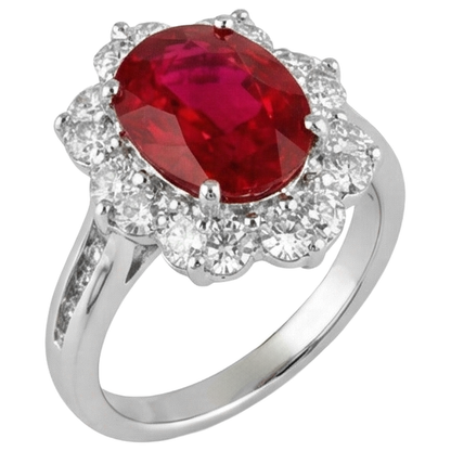 White Gold 14K Lady Ruby And Natural Earth Mined Diamonds 5.90 Carats Wedding Ring