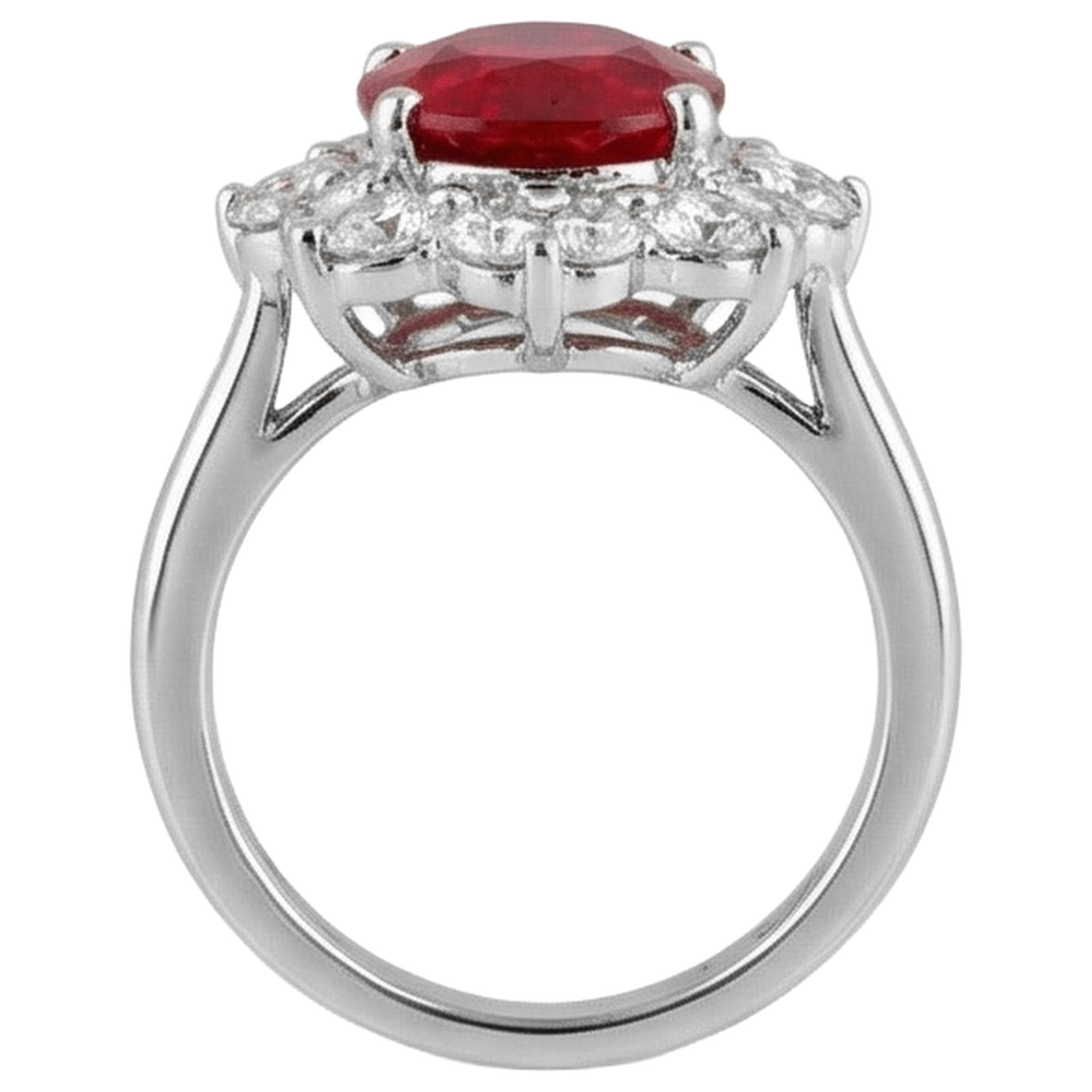 White Gold 14K Lady Ruby And Natural Earth Mined Diamonds 5.90 Carats Wedding Ring