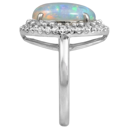 White Gold 14K Opal And Natural Earth Mined Diamonds 11.25 Carats Engagement Ring New