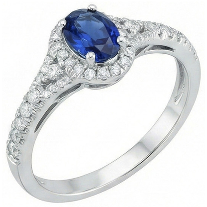 White Gold 14K Oval Cut Ceylon Blue Sapphire 3 Carats Natural Earth Mined Diamond Ring