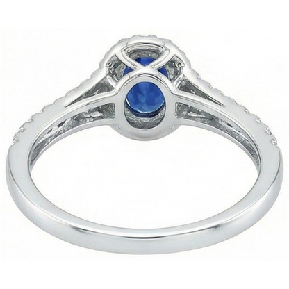 White Gold 14K Oval Cut Ceylon Blue Sapphire 3 Carats Natural Earth Mined Diamond Ring