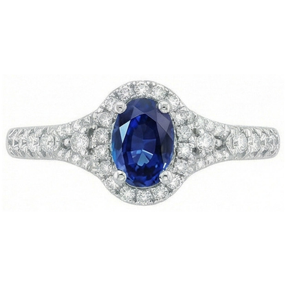 White Gold 14K Oval Cut Ceylon Blue Sapphire 3 Carats Natural Earth Mined Diamond Ring