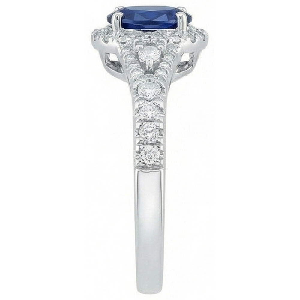 White Gold 14K Oval Cut Ceylon Blue Sapphire 3 Carats Natural Earth Mined Diamond Ring