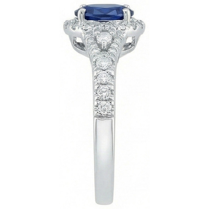 White Gold 14K Oval Cut Ceylon Blue Sapphire 3 Carats Natural Earth Mined Diamond Ring