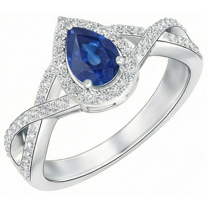 Natural Real ( Not Lab Grown )  White Gold 14K Pear And Round Cut Sri Lanka Blue Sapphire 4.90 Ct Ring