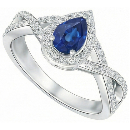 Natural Real ( Not Lab Grown )  White Gold 14K Pear And Round Cut Sri Lanka Blue Sapphire 4.90 Ct Ring