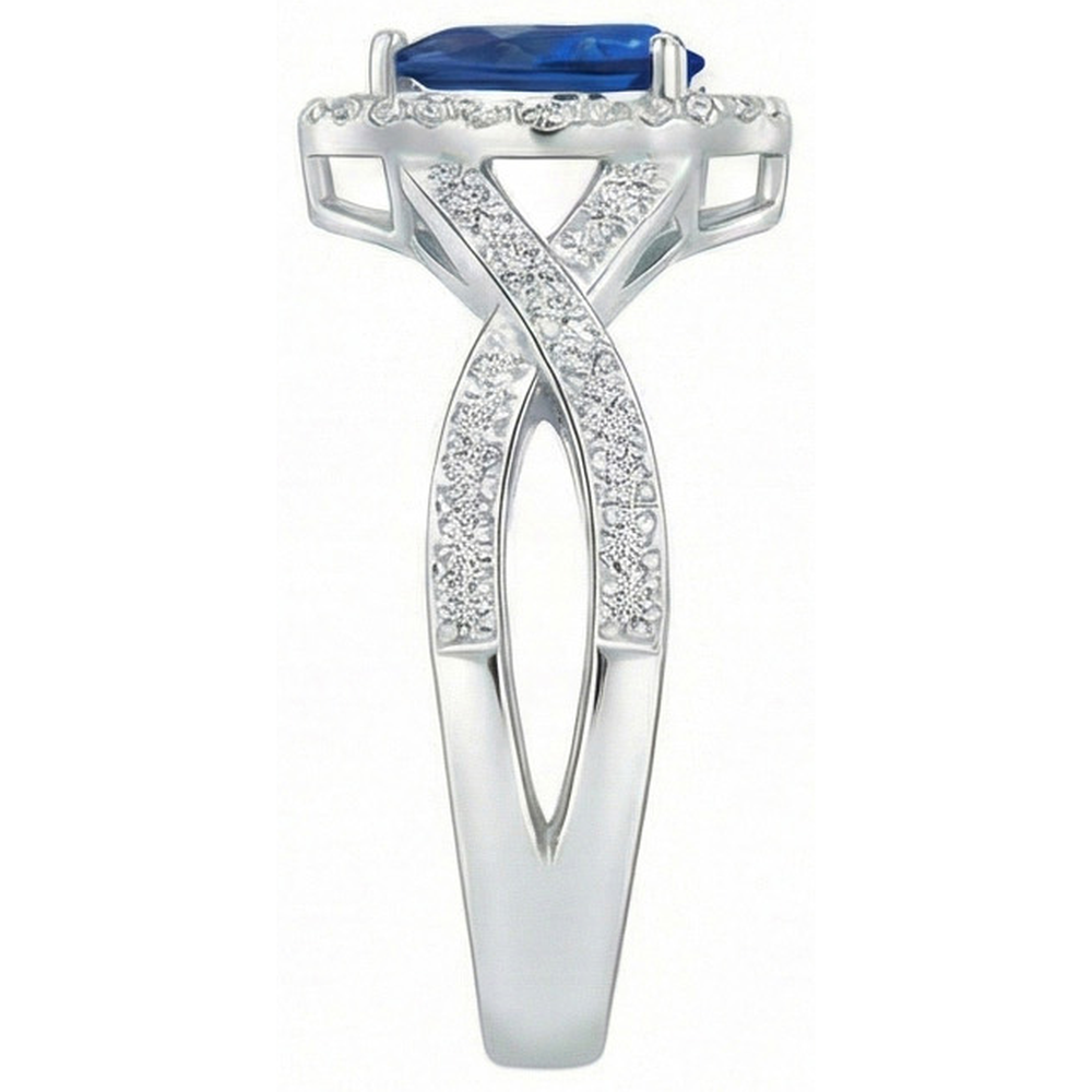 Natural Real ( Not Lab Grown )  White Gold 14K Pear And Round Cut Sri Lanka Blue Sapphire 4.90 Ct Ring