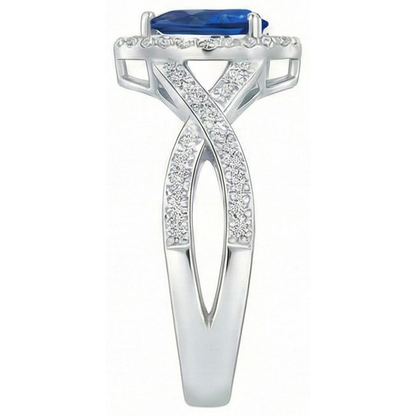 Natural Real ( Not Lab Grown )  White Gold 14K Pear And Round Cut Sri Lanka Blue Sapphire 4.90 Ct Ring