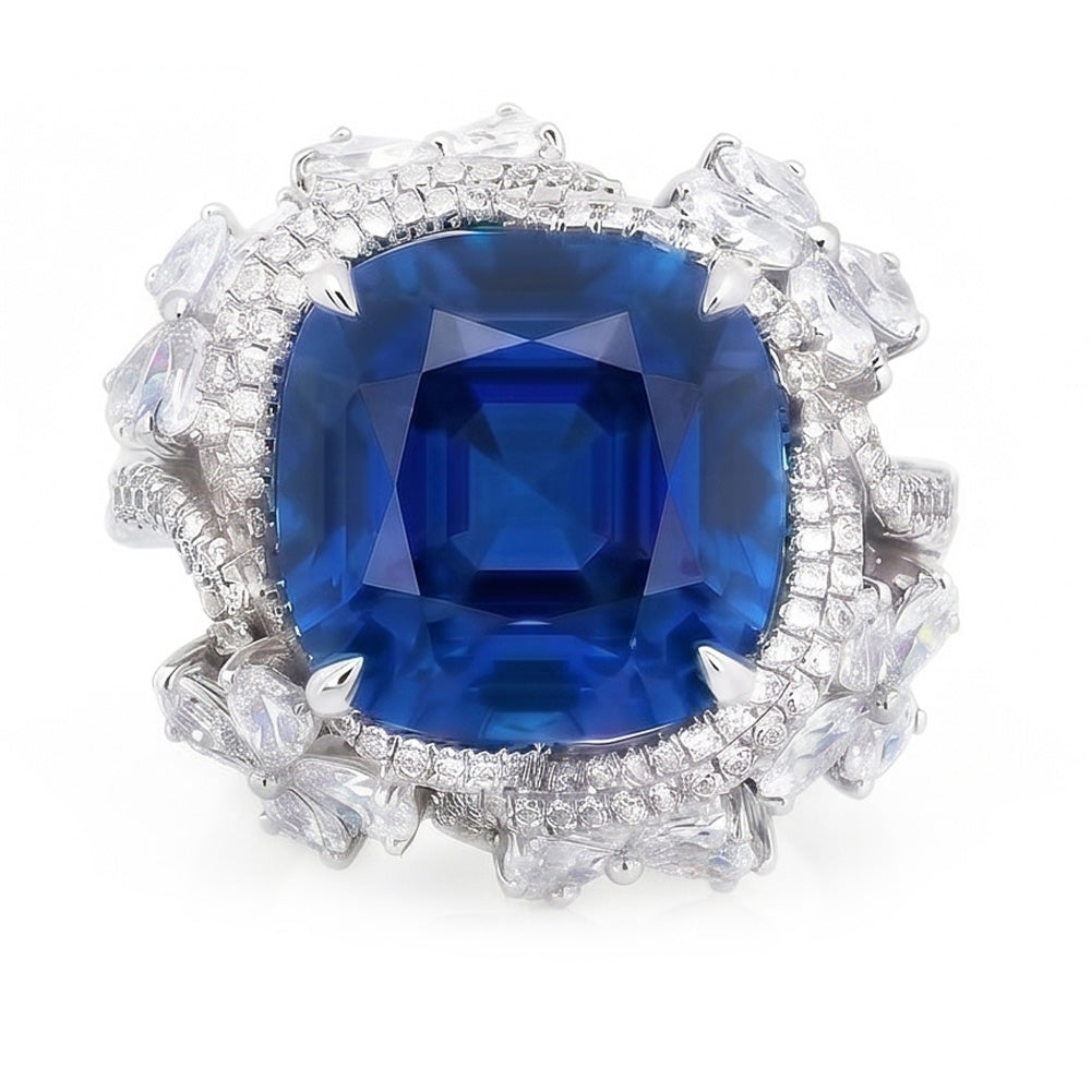 White Gold 14K Pear Cut Blue Sapphire With IGI CERTIFIED Diamonds Ring 9.50 Carats