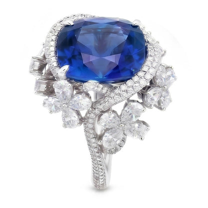 White Gold 14K Pear Cut Blue Sapphire With IGI CERTIFIED Diamonds Ring 9.50 Carats