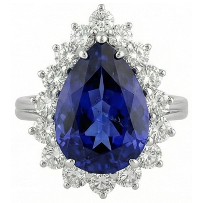 White Gold 14K Pear Tanzanite With Round Natural Earth Mined Diamonds 3.75 Ct Ring New