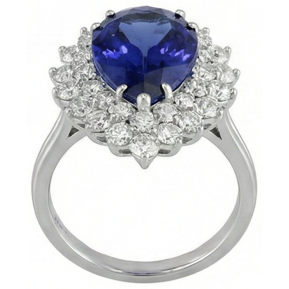 White Gold 14K Pear Tanzanite With Round Natural Earth Mined Diamonds 3.75 Ct Ring New