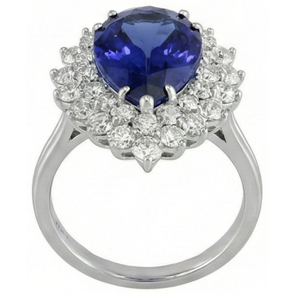 White Gold 14K Pear Tanzanite With Round Natural Earth Mined Diamonds 3.75 Ct Ring New
