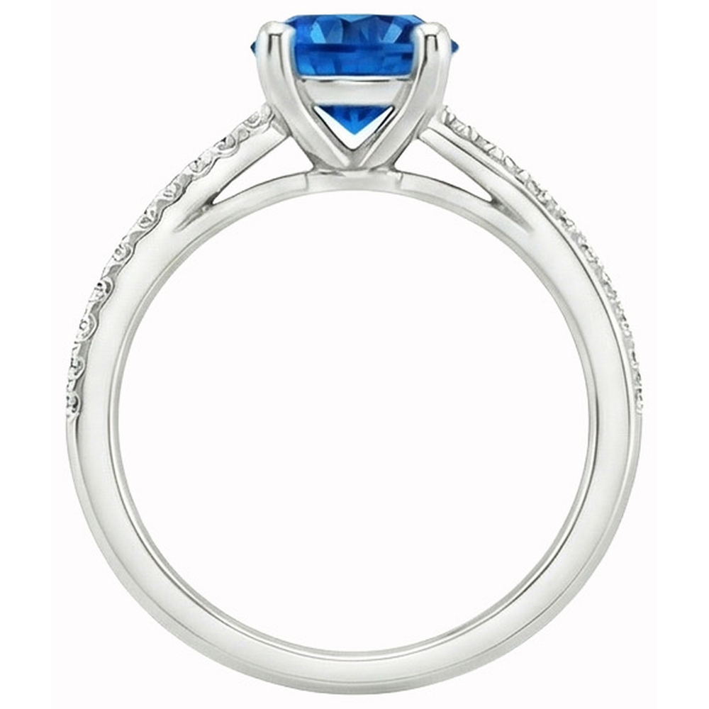 White Gold 14K Prong Set 3.30 Ct Blue Sapphire And Natural Earth Mined Diamonds Ring New