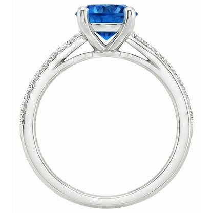 White Gold 14K Prong Set 3.30 Ct Blue Sapphire And Natural Earth Mined Diamonds Ring New