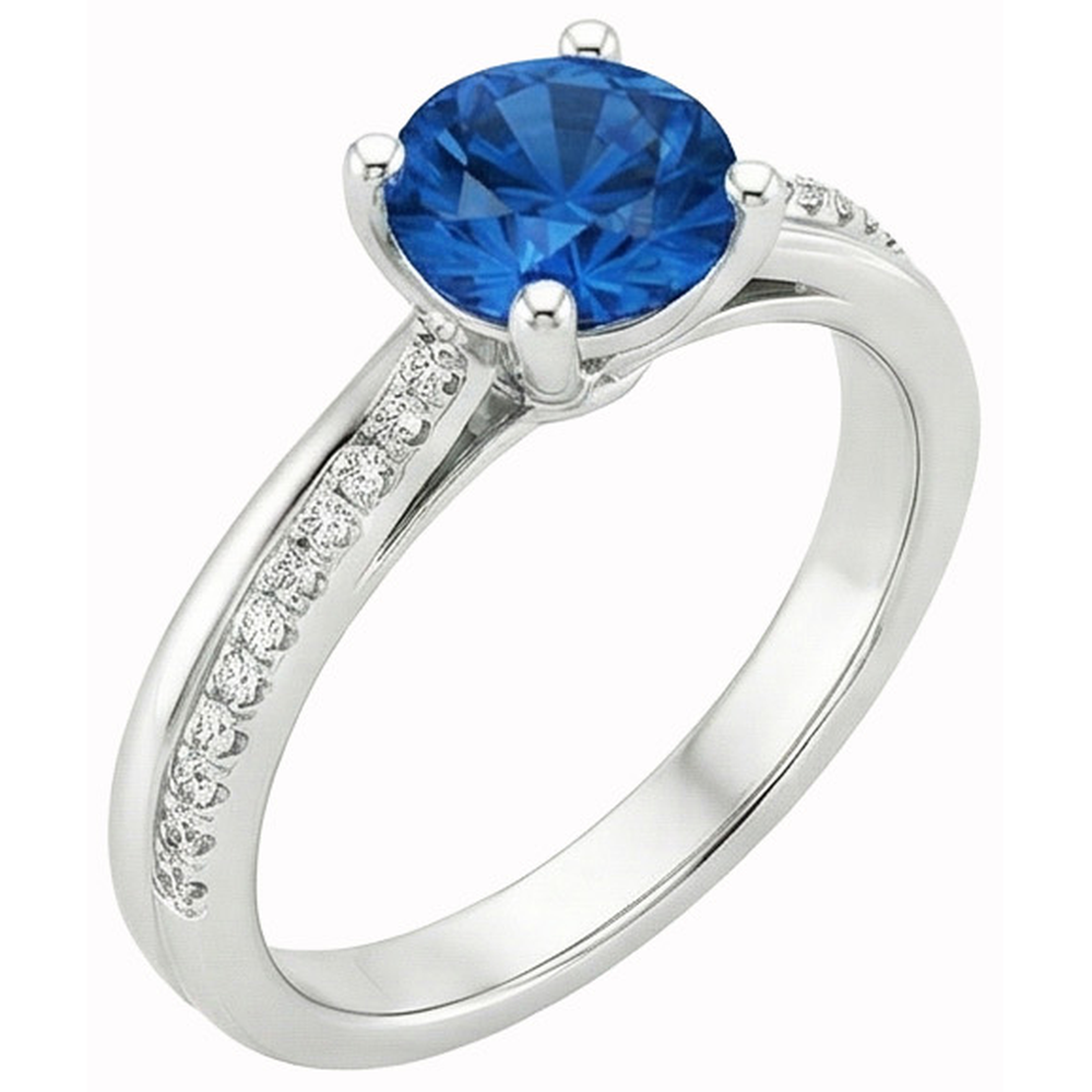 White Gold 14K Prong Set 3.30 Ct Blue Sapphire And Natural Earth Mined Diamonds Ring New