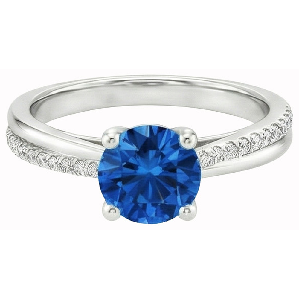 White Gold 14K Prong Set 3.30 Ct Blue Sapphire And Natural Earth Mined Diamonds Ring New