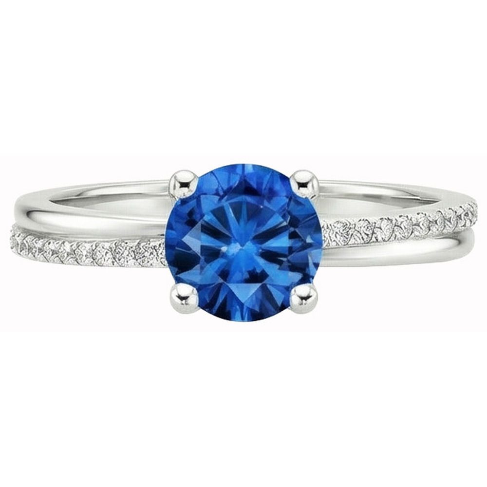 White Gold 14K Prong Set 3.30 Ct Blue Sapphire And Natural Earth Mined Diamonds Ring New